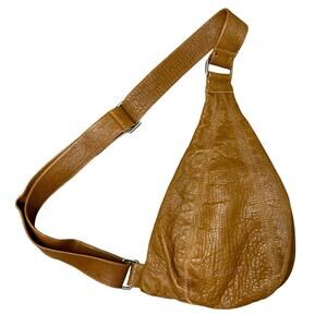 Daniella Lehavi Amadeus Sling Bag Hobo Leather Brown Tan Croc Embossed EUC